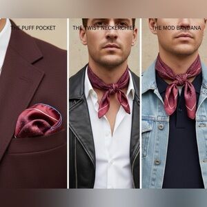 Vintage Paco Rabanne Paris Silk Pocket Square Burgundy Blue Paisley Made Italy